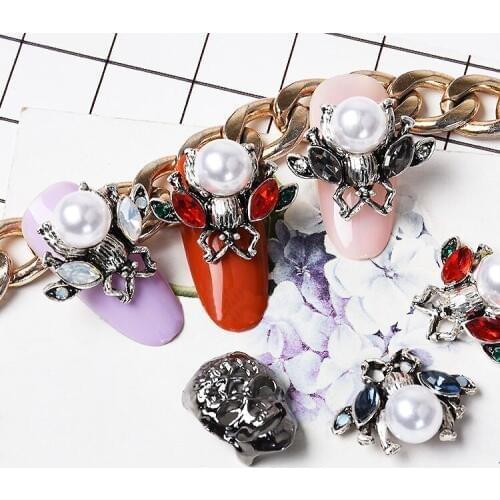 10pcs Nail Bee Luxury Japanese cute Bee Pearl Rhinestone Alloy jewelry Trend Insect Nail Art Decoration Nail Accessories
