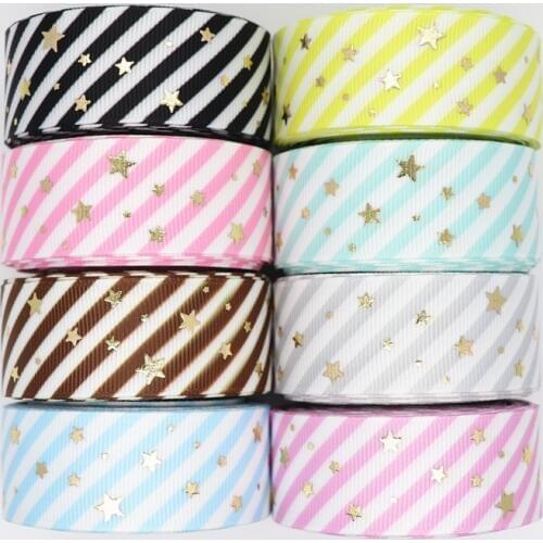 10 Yards 1" 25MM Grosgrain Ribbon Gold Stars Printed Ribbon For Hair Bows DIY Crafts Handmade Accessories Y20030202