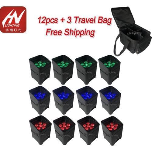 12pcs High powered dj uplights 6*18w smart dj s6 RGBWA UV battery powered wireless dmx par lights