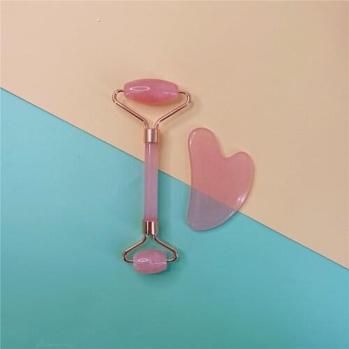 2pcs/Set Resin Gua Sha Stone For Face Massage Rose Quartz Jade Stone Face Massage Roller Gua Sha Scraper Board Face Guasha