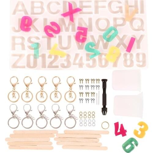 225Pcs Jewelry Making Molds Tools Set Number Letter Resin Silicone Molds Jump Rings Key Rings Screw Eye Pins Wooden Sticks