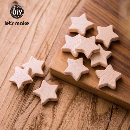 Lets Make Baby Teether Wooden Blanks 50pcs PVC Free DIY Bracelet Necklace Punch Beech Star Teething Beads Toys Tiny Rod Wood