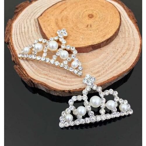 50pcs Pearl Crystal Stones Rhinestone Appliques Crown Buckle Button Metal Hairpin Hair Clip Decor Brooch Shoes Bag Embellishment
