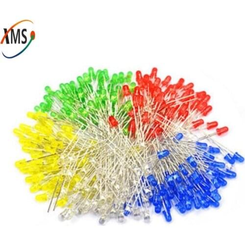 500Pcs 3MM LED Diode Kit Mixed Color Red Green Yellow Blue White