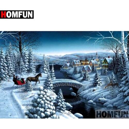 HOMFUN Full Square/Round Drill 5D DIY Diamond Painting "House snow scene" Embroidery Cross Stitch 3D Home Decor Gift A12061