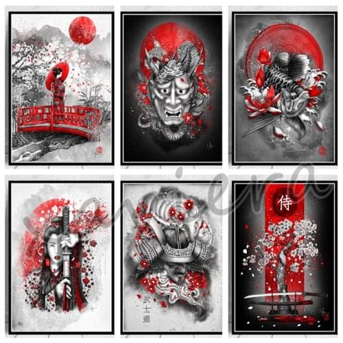 Xaviera 5D Diy Diamond Painting Japanese Bushido Art Poster Embroidery Full Round Drill Horror Pattern Cross Stitch Home Decor