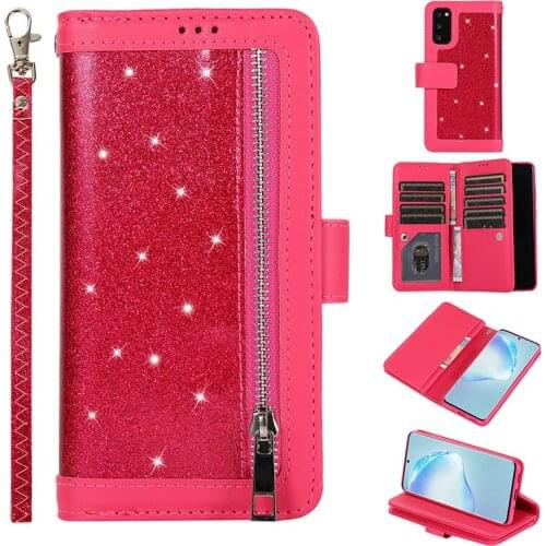 Glitter Flip Leather Case For Samsung S20 Ultra S10 Plus S10E Zipper Wallet Book Cover For Samsung Note 10 + S20 Plus Phone Case