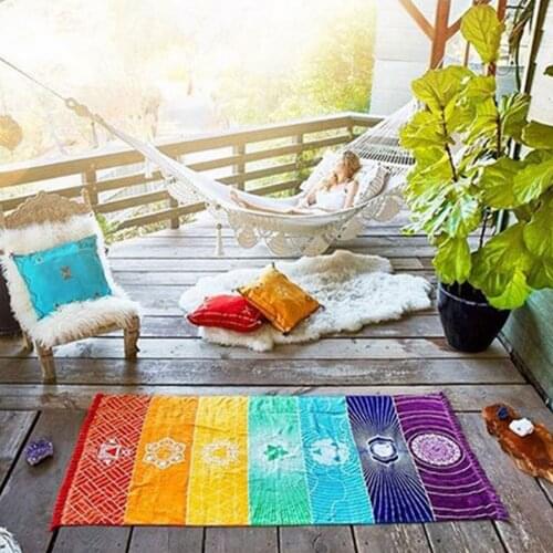 Boho Mandala Pattern Rainbow Tapestry Bohemian Beach Mat Wall Hanging Tapestry Polyester Thin Blanket Yoga Shawl Mat Blanket