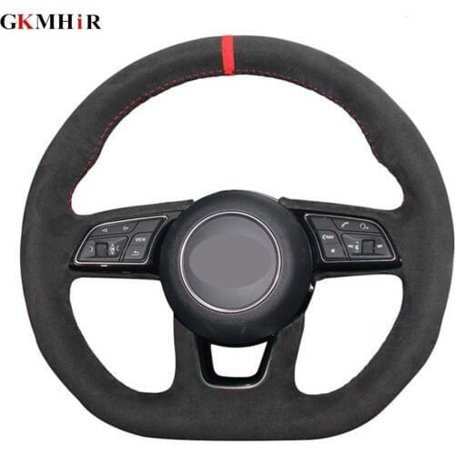 Black Genuine Suede Red Mark Car Steering Wheel Cover For Audi A3 (8V) A4 (B9) Avant A5 (F5) A1 (8X) Sportback Q2 2016-2019