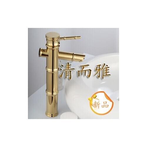 Clean and elegant gold-plated bathroom basin faucet hot and cold taps heightening whole European antique copper faucet A03