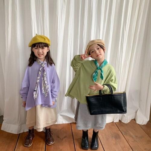 Childrens Hoodies 2021 Autumn New Girls' Simple Solid Color Casual Round Neck Top Childrens Casual Long Sleeve T-shirt