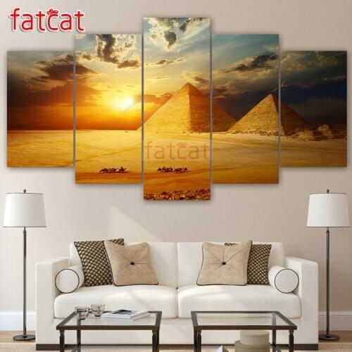 FATCAT Ancient pyramid landscape 5 Piece Diy Diamond Painting Full Square Round Drill Diamond Embroidery Sale Decoration AE2709