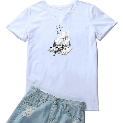 Wonderful In The Book Women T Shirt Funny Animal Graphic Tee Women Kawaii Print Clothe Tshirt Women Loose Cotton Mujer Camisetas