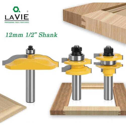 12MM 1/2" Shank 3pcs Large Rail & Stile Ogee Blade Cutter 3" Panel Cabinet Router Bit Set Door Tenon Knife for Wood Tools 03133