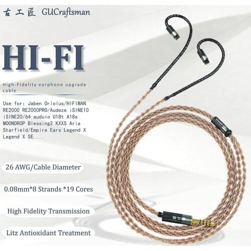 GUCraftsman 6n occ copper 0.78mm 2Pin 64audio a12t/u12 TIA Fourte Oriolus re2000 Legend X LCDi4 VE8 Headphone upgrade cable