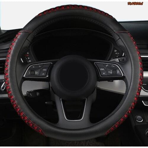 KAHOOL Leather Car Steering Wheel Cover For Jaguar XF XE F Pace XJ X-type Ruitar E Pace Emblem S-type
