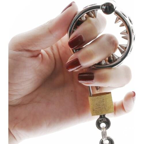 KALIS TEETH CBT Cock Penis Ring Chastity Belt Device 2 Rows Spikes Ball Stretcher Scrotum Pendant Male Torture Sex Toys For Men