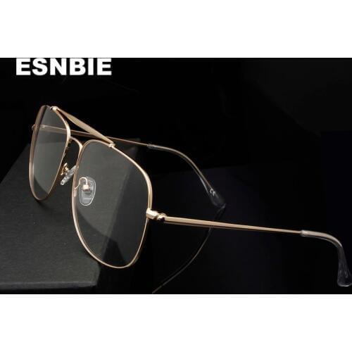 ESNBIE Alloy Korean Eyewear Men Eye Glasses Frames For Women Brand Pilot Square Oversized Frame Glasses For Sight Oculos De Grau