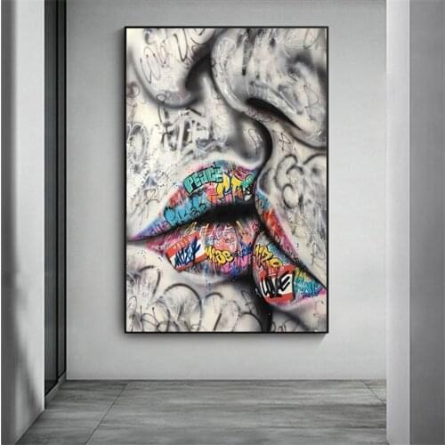 Lover Kissing Graffiti Art Canvas Paintings On the Wall Art Posters And Prints Abstract Street Art Wall Pictures Home Decor