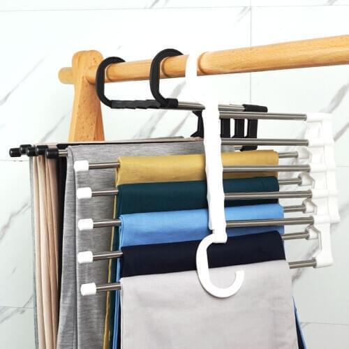5 In1 Multi-layer Pants Hanger Multifunctional Stainless Steel Clothes Hanger Clothes Trousers Coat Storage Rack Organization