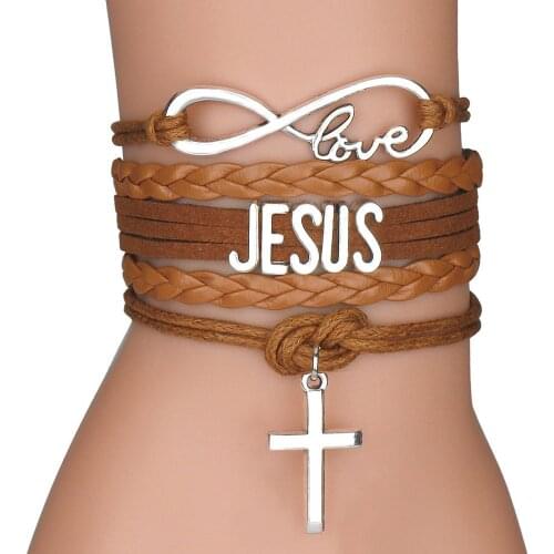 Multilayer Jesus Loves Letter Leather Bracelet Multilayer Wrap Cross Christian Leather Bracelets for Men Women Classic Jewelry