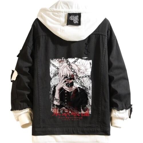 Fashion Men Women Black Jeans Jacket Anime Tokyo Ghoul Denim Coat Boys Girls Streetwear Halloween Cartoon Cosplay Costume Tops