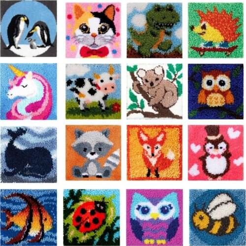 Cartoon Knooppakket Smyrna Latch Hook Kits Button Cute Animal Cushion Needlework Mats Klink Haak Kussen Bloem Gifts DIY Handmade