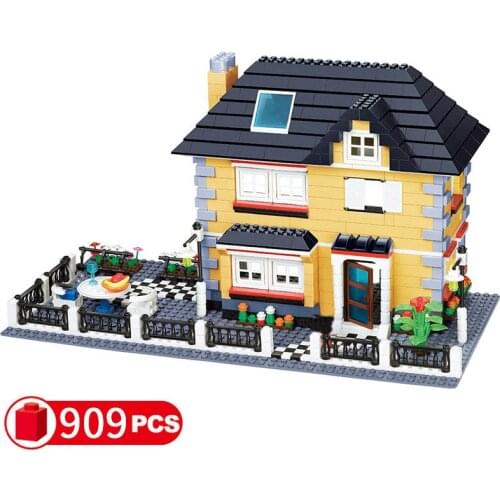 City France Villa Cottage Building Blocks Set Friends Beach Hut Modular Home House Village Architecture Model Toys For Children
