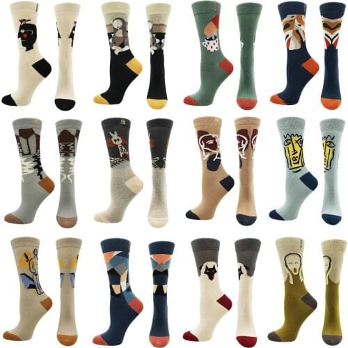 2021 new mid-tube socks female creative abstract character landscape art simple high-quality fashion female socks