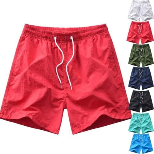 Summer new men shorts solid color fashion men beach pants men waterproof casual shorts middle waist drawstring men board shorts