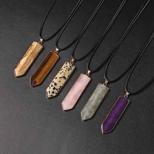 Wholesale Geometric Stone Pendant Necklace Natural Labradorite Amethysts Quartz Beads Pendant Necklace Jewelry for Women Men
