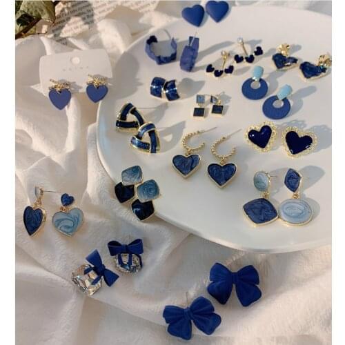 Fall/winter 2021 new drop of oil mist blue earrings female Korea simple S925 silver earrings wholesale