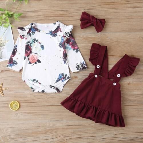 1-3 Years Baby Girl Toddler Bodysuit Suspender Skirt Suit Fall Long-sleeved Baby Clothing Set Baby Suit Outfit Clothes KF702