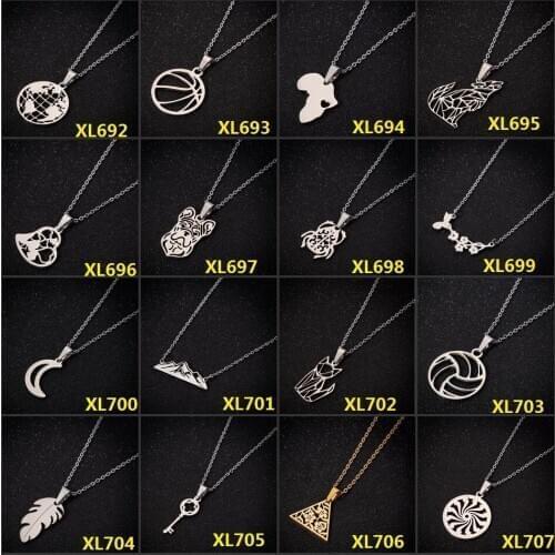 Stainless Steel Pendants &Necklaces for Women Fashion Cute Cat Feather Key Triangle Heart Dog Wolf Necklace Choker Sport Jewelry