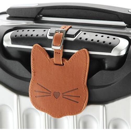 Personalized Lovely Cat Leather Suitcase Luggage Tag Label Bag Pendant Handbag Travel Accessories Name ID Address Tags LT12A