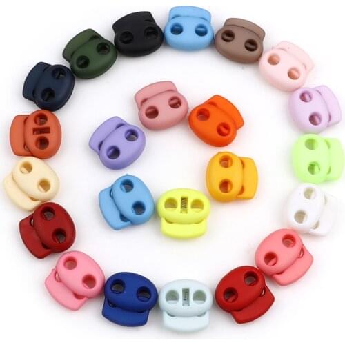 10pcs 20x20mm Colorful Bean Toggle Clip 2 Holes Plastic Stopper Cord Lock Apparel Garment Bags Shoelace Sportswear Accessories