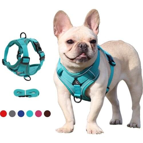 Pet Dog Harness And Leash Set Polyester Breathable And Reflective Adjustable Pet Harness Small Medium Cats Dogs French Bulldog