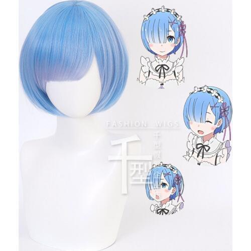 Re:Life in a different world from zero Rem Blue Short Anime Cosplay Wig Synthetic Hair Halloween Costume Party Play Wigs Perucas