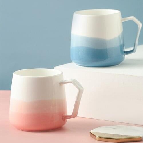 RHE 280ml 400ml Pink blue Ceramic mug Milk coffee cup With handle Tea Cup Wooden pallet Coffee cup set Holiday gift