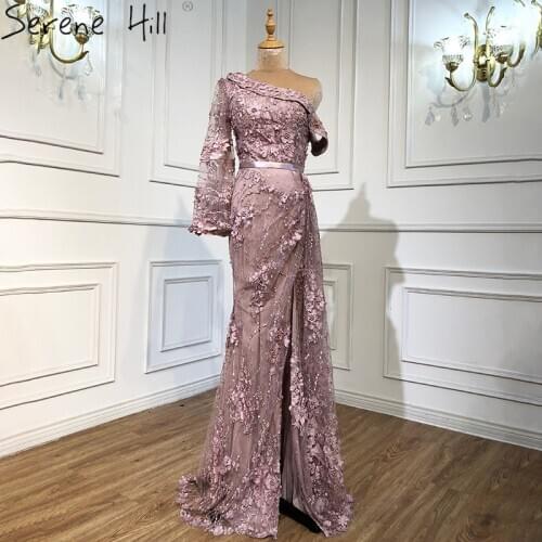 Pink One Shoulder Evening Gowns 2021 Dubai Sparkle Mermaid Sexy Formal Dress Design BLA70710 Serene Hill