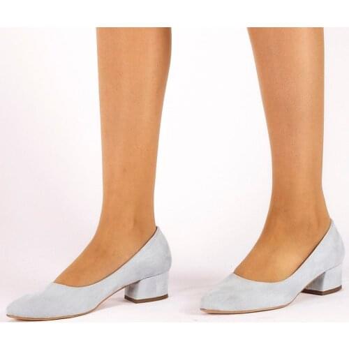 Sandra Womens Light Blue Shoes Suede Thick High Heels Fashion Casual Pointed Toe Shoes Women Shoes Heel Slippers Summer Pumps