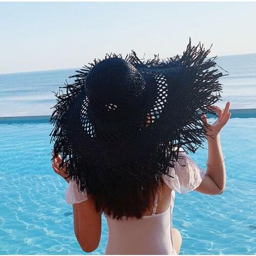 Wholesale 8 Colors Raffia Big Beach Hats For Women Wide Brim Sun Hat ladies Hollow Breathable Summer Cool Straw Hat