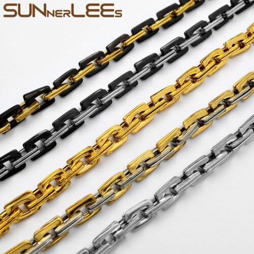 SUNNERLEES Fashion Jewelry 316L Stainless Steel Necklace 6mm Geometric Link Chain Silver Color Gold Plated Men Women SC150 N