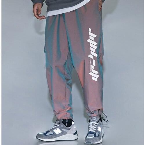 Reflective Streetwear Pants Men 2021 New Fashion Hip Hop Baggy Sweatpants Men High Street Jogger Pant Male Elastic Waist trouser