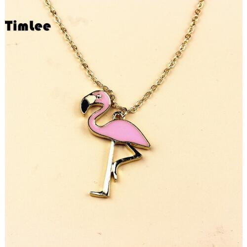 Timlee N056 Free shipping Cartoon Cute Pink Flamingo Bird Design Necklaces Fashion Jewelry Wholesale