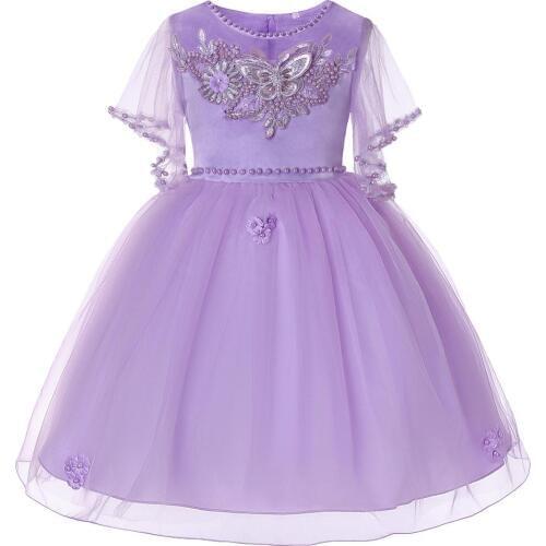 Tulle Princess Dress Flower Girls Wedding Bridesmaid Dresses for Kids Cute Beading Ball Gown Dress for Girl Birthday Photography