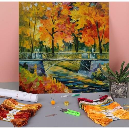 Little Bridge Printed Water-Soluble Canvas 11CT Cross-Stitch Patterns Embroidery DMC Threads Craft Handiwork Stamped