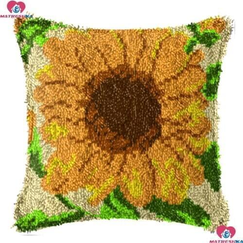 Latch Hook Rug Kits Pillow Sunflower Embroidery Cushion Cover Accessories Printed Canvas Knooppakket Kleed La Casa De Papel