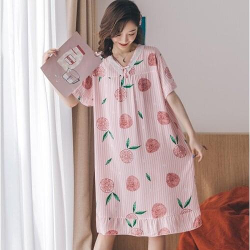 Oversized Female Short Sleeve Loose and comfortable Sleepwear Summer Casual O-Neck Nightwear Cotton Nightgown Long Nightdress