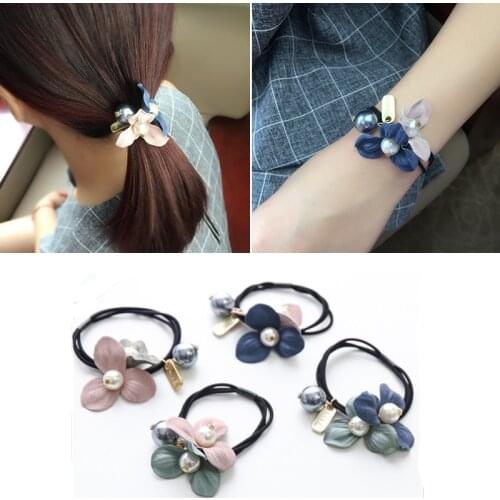 Korean Style Women Elastic Hair Bands Elegant Girl Ribbon Flower Rubber Bands Ponytail Holder Scrunchy Hair Accessories
